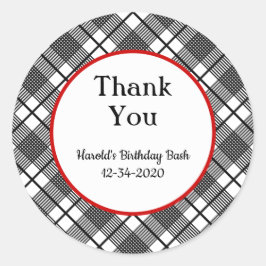 Adesivo Padrão de Xadrez preto e branco editável Obrigado