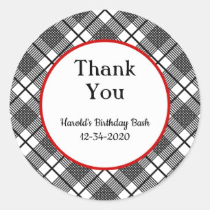 Adesivo Padrão de Xadrez preto e branco editável Obrigado