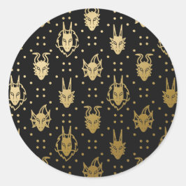 Adesivo Padrão do Dragão Argyle de Fantasia Negro e Dourad