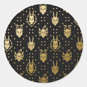 Adesivo Padrão do Dragão Argyle de Fantasia Negro e Dourad