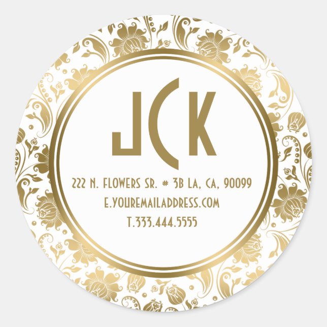 Adesivo Padrão Elegante de Damascos Florais Brancos e Dour (Frente)