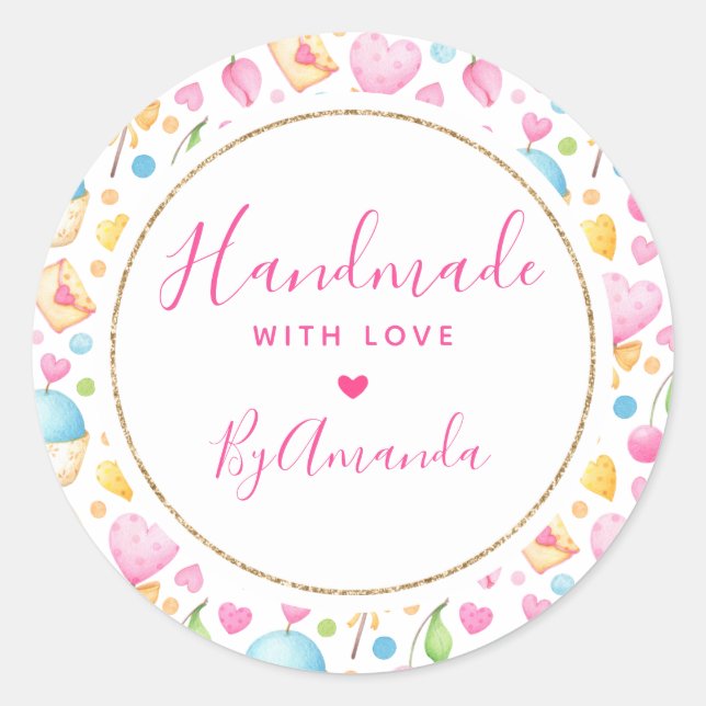 Adesivo Padrão feito com coração de amor e muffins (Frente)