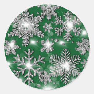 Adesivo Padrão festivo de floco de neve verde prateado cin