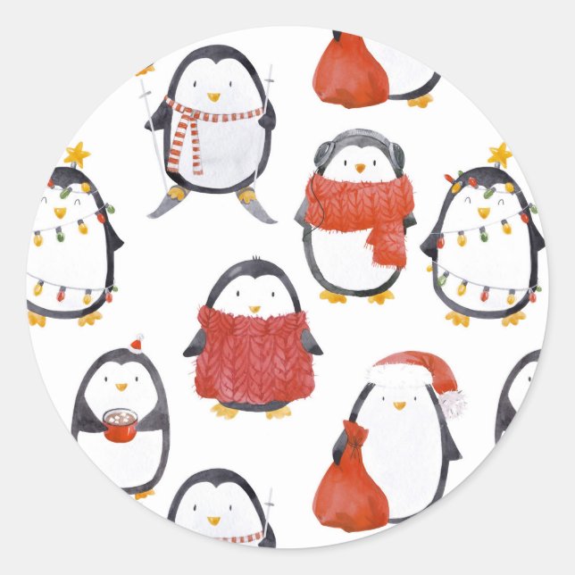 Adesivo Padrão Festivo de Pinguins de Natal (Frente)