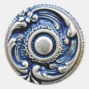 Adesivo Padrão Floral Anterior Azul Faux Silver Round