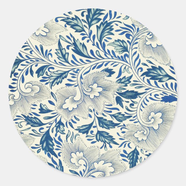 Adesivo Padrão Floral Azul Design Asiático Antiquado (Frente)
