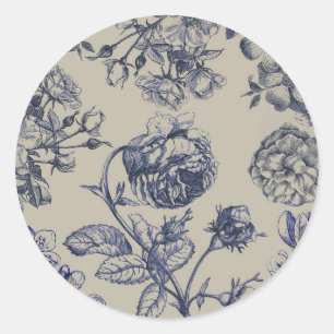Adesivo Padrão Floral Botânico Toile Azul Vintage