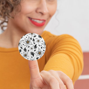 Adesivo Padrão Floral Branco e Preto Botânico Elegante