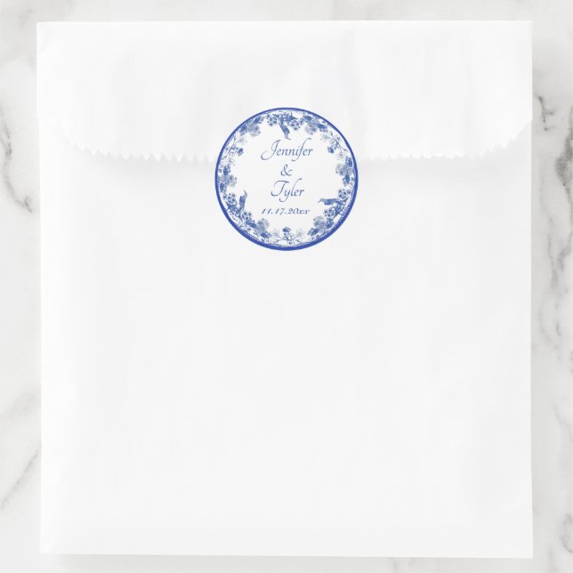 Adesivo Padrão Floral Chinês Azul e Branco com Pássaro (Bolsa)