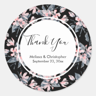 Adesivo Padrão Floral De Aquarela Rosa E Cinza Obrigado