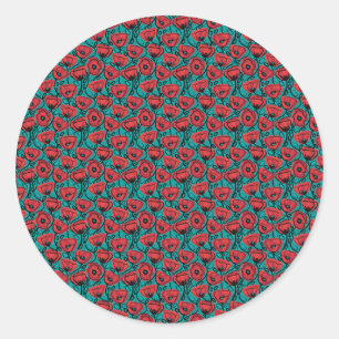 Adesivo Padrão Floral de Papoula Vermelha Abstrata Moderna