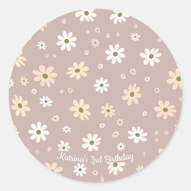 Adesivo Padrão Floral de Retro Daisy Personalizado Anivers (Frente)