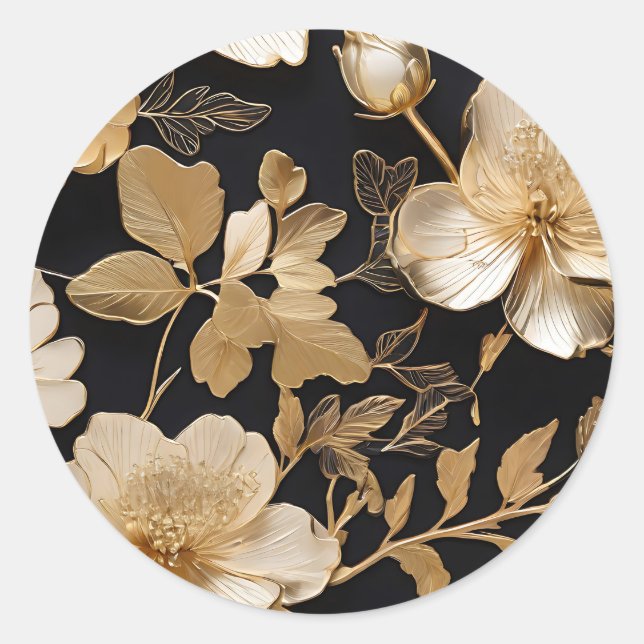 Adesivo Padrão Floral Dourado E Branco A Preto (Frente)