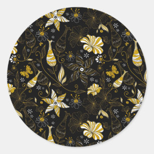 Adesivo Padrão floral dourado preto vintage fofo