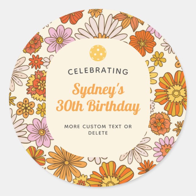 Adesivo Padrão Floral Retro Hippie dos Anos 70 Festa de Pi (Frente)