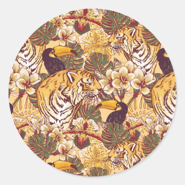 Adesivo Padrão Floral Tropical Com Tigre (Frente)