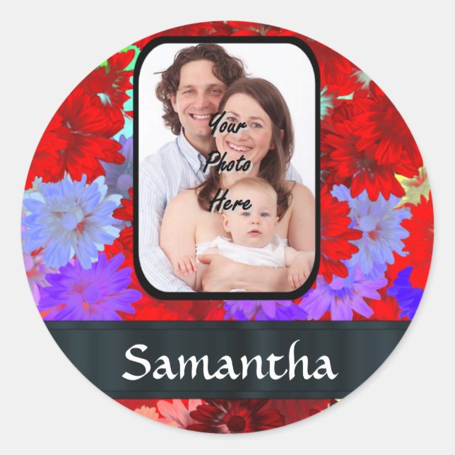 Adesivo Padrão floral vermelho e roxo (Frente)