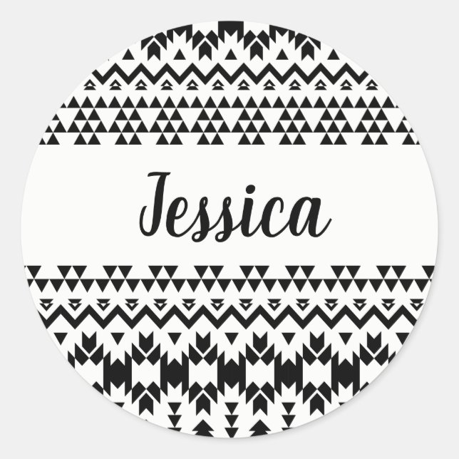 Adesivo Padrão geométrico do vetor Aztec preto e branco (Frente)