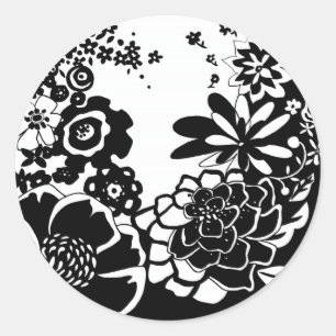 Adesivo Padrão Gráfico do Jardim Floral Preto e Branco
