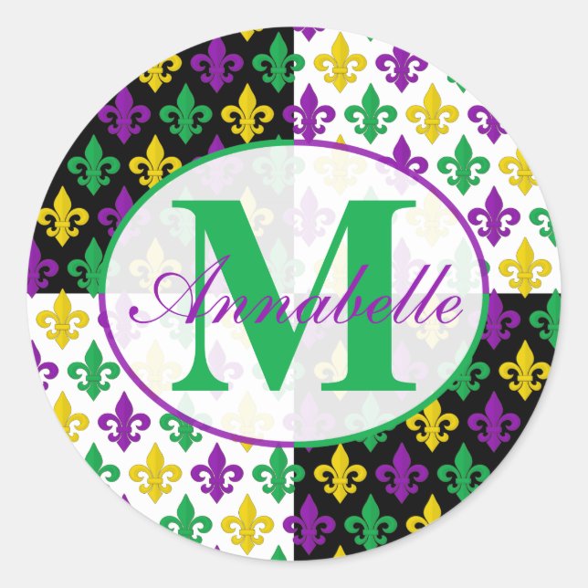 Adesivo Padrão Mardi Gras Fleur-de-lis Personalizado (Frente)