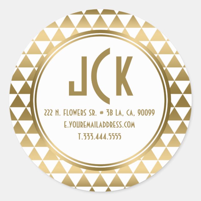 Adesivo Padrão moderno de triângulos brancos e Dourados ge (Frente)