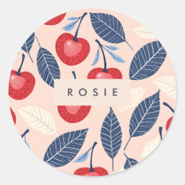 Adesivo Padrão Monograma Personalizado de Cereja e Folha