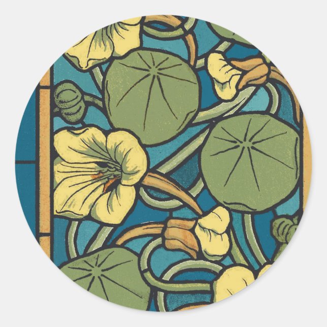 Adesivo Padrão Nouveau da Flor Nasturtium Amarelo Azul (Frente)