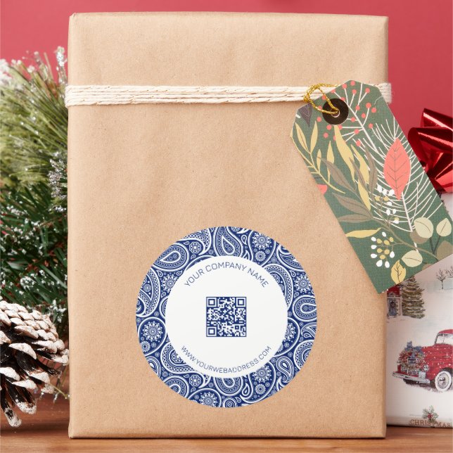 Adesivo Padrão paisley real de vinheta azul e branca (Feriado)