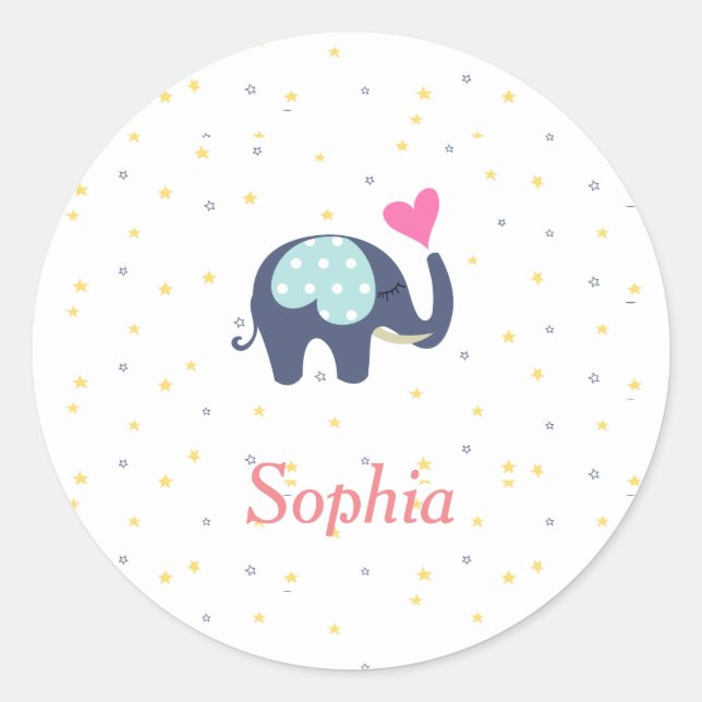 Adesivo Padrão Personalizado de Elefante e Estrelas Cute (Frente)