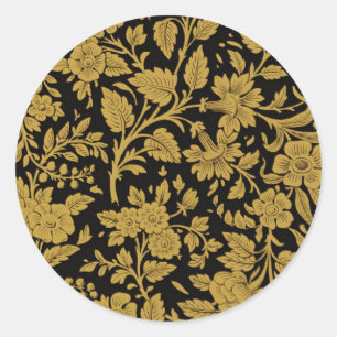 Adesivo Padrão Preto Floral Ouro Antigo Trabalho a Lacagem