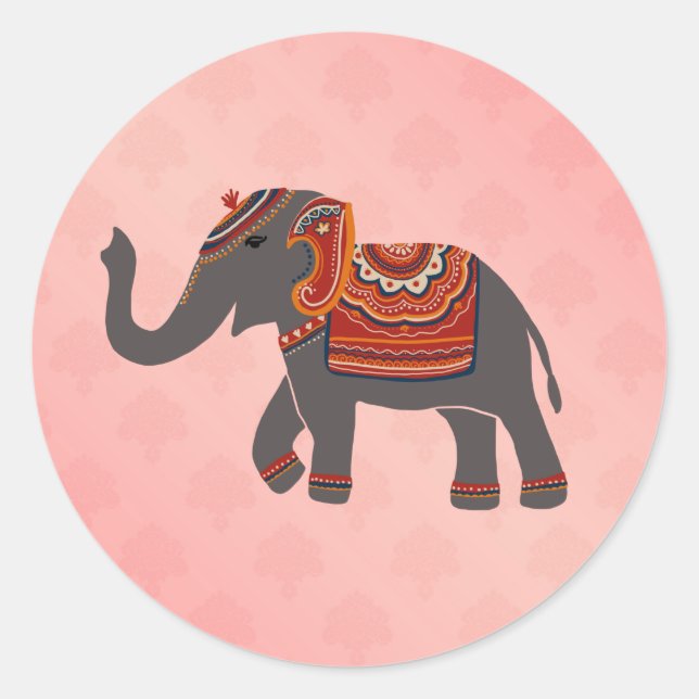 Adesivo Padrão Rosa do Damasco-Elefante Indiano (Frente)