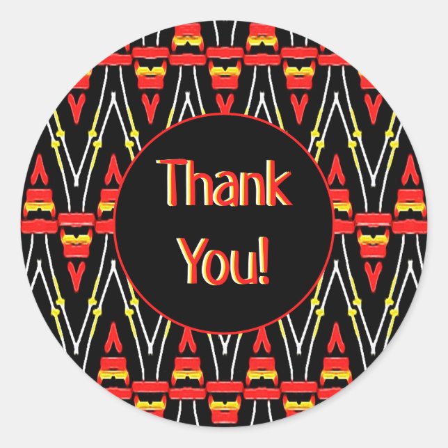 Adesivo Padrão Tribal Vermelho e Amarelo Chevron Obrigado (Frente)
