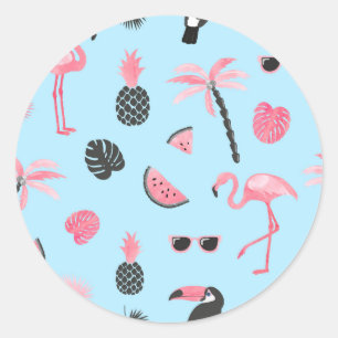 Adesivo Padrão tropical de verão rosa e azul