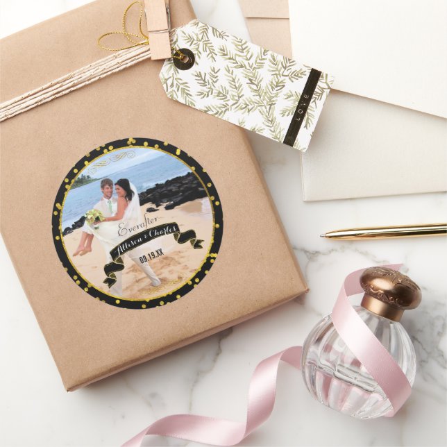 Adesivo Padrões de Ponto Aleatório Dourado Preto Sua Foto  (Presentear)