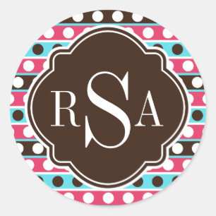 Adesivo Padrões de pontos coloridos e riscas monogramas