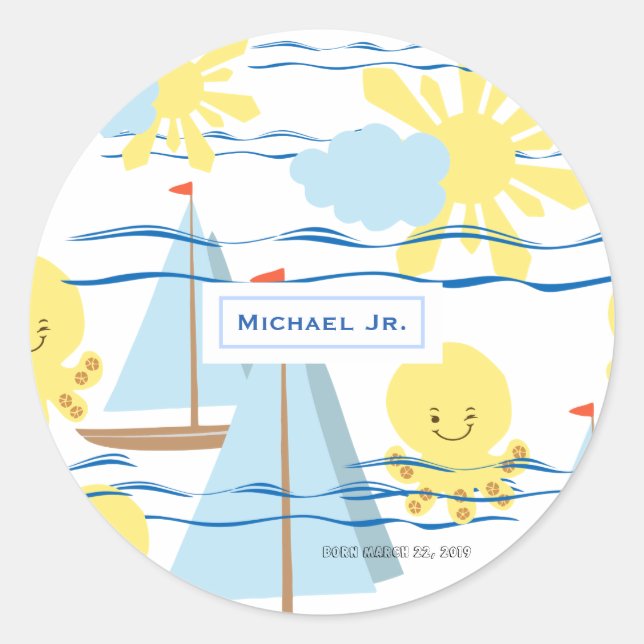 Adesivo Padrões para crianças ensolaradas, barco, polvo e  (Frente)