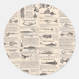 Adesivo Página do Catálogo de Iscas de Pesca Antigas Impre
