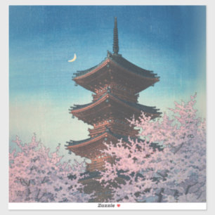 Adesivo Pagode de uma Primavera Japonesa Antiga em Xilogra