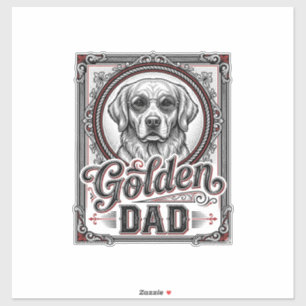 Adesivo Pai Golden Retriever Design de Gravura Vintage_1