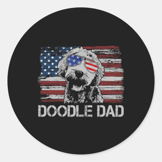 Adesivo Pai Goldendoodle Dog American Flag 4 De Julho (Frente)