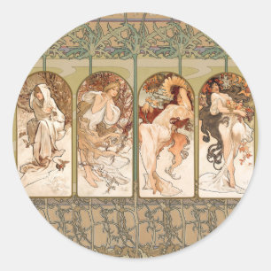 Adesivo Painel Art Nouveau Alphonse Mucha Quatro Estações