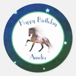 Adesivo Paint Horse Happy Birthday Blue Green Stickers