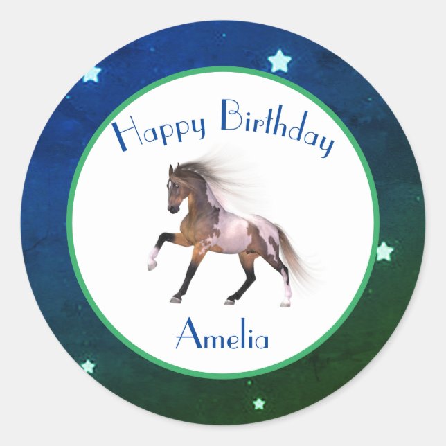 Adesivo Paint Horse Happy Birthday Blue Stickers (Frente)