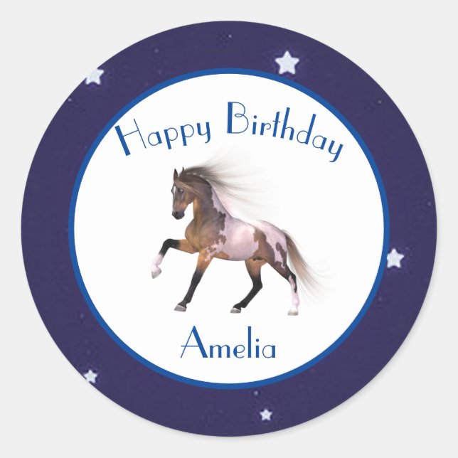 Adesivo Paint Horse Happy Birthday Personalizado (Frente)