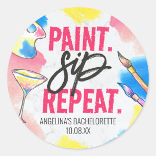 Adesivo Paint Sip Repeat Bachelorette Art Party Favor