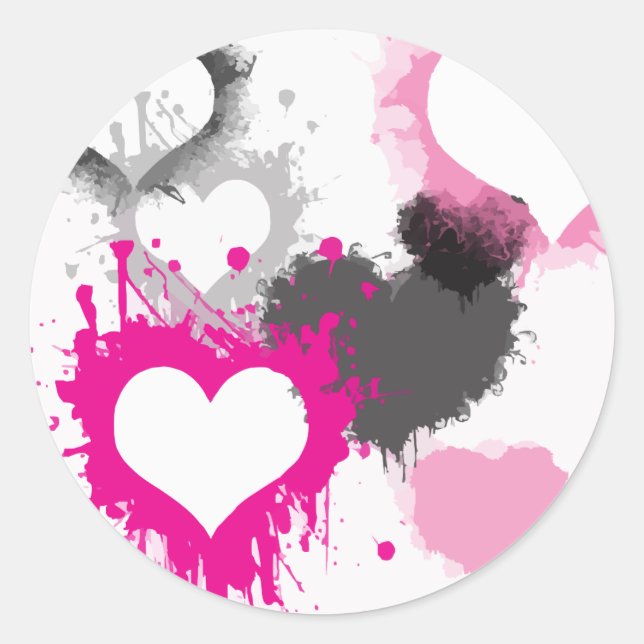 Adesivo Paint Splash Heart Pattern Round Stickers (Frente)