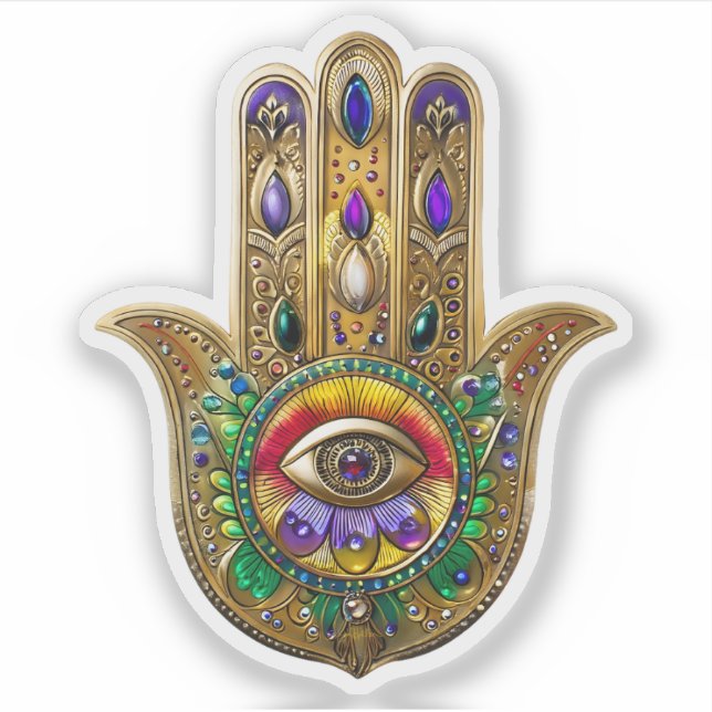 Adesivo Painted Gold Hamsa Amethyst Ruby Third Eye (Frente)