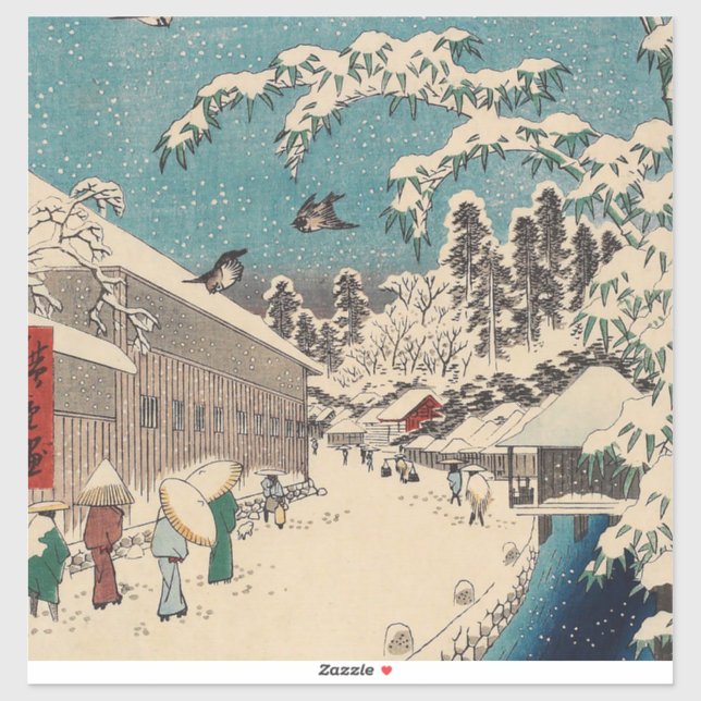 Adesivo País japão da paisagem de inverno de Hiroshige (Folha)