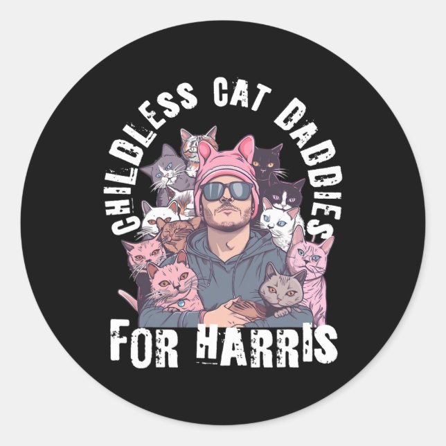 Adesivo Pais Para Harris Votam Pink Hat Feminist Men Cat (Frente)