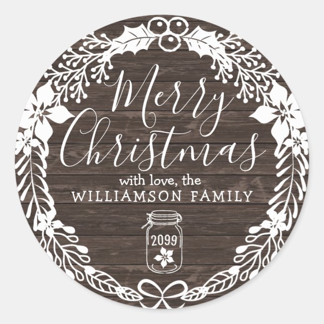 Adesivo País Russo Feliz Natal Branco Holly Wreath (Frente)